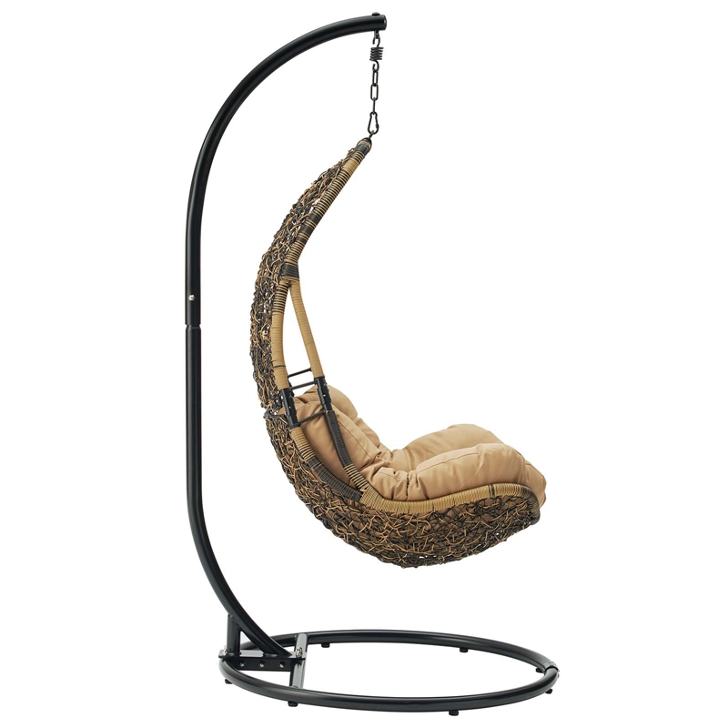Modway Abate Steel and Rattan Outdoor Patio Swing Chair in Black/Mocha