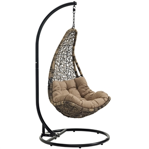 Modway Abate Steel and Rattan Outdoor Patio Swing Chair in Black/Mocha