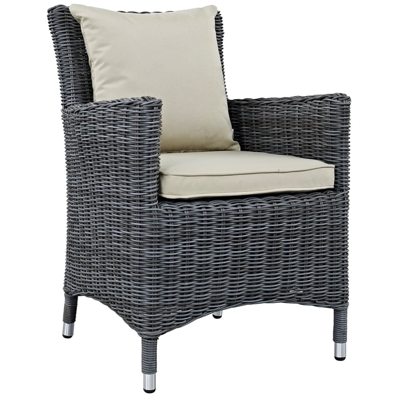 Modway Summon 2-Piece Rattan Fabric Patio Dining Chairs in Antique Canvas/Beige