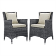 Modway Summon 2-Piece Rattan Fabric Patio Dining Chairs in Antique Canvas/Beige