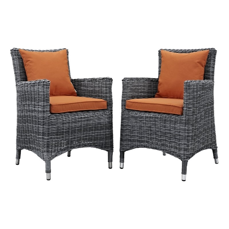 Modway Summon 2-Piece Rattan Fabric Patio Dining Chairs in Canvas Gray/Tuscan