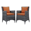 Modway Summon 2-Piece Rattan Fabric Patio Dining Chairs in Canvas Gray/Tuscan
