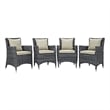 Modway Summon 4-Piece Rattan Fabric Patio Dining Chairs in Antique Canvas/Beige