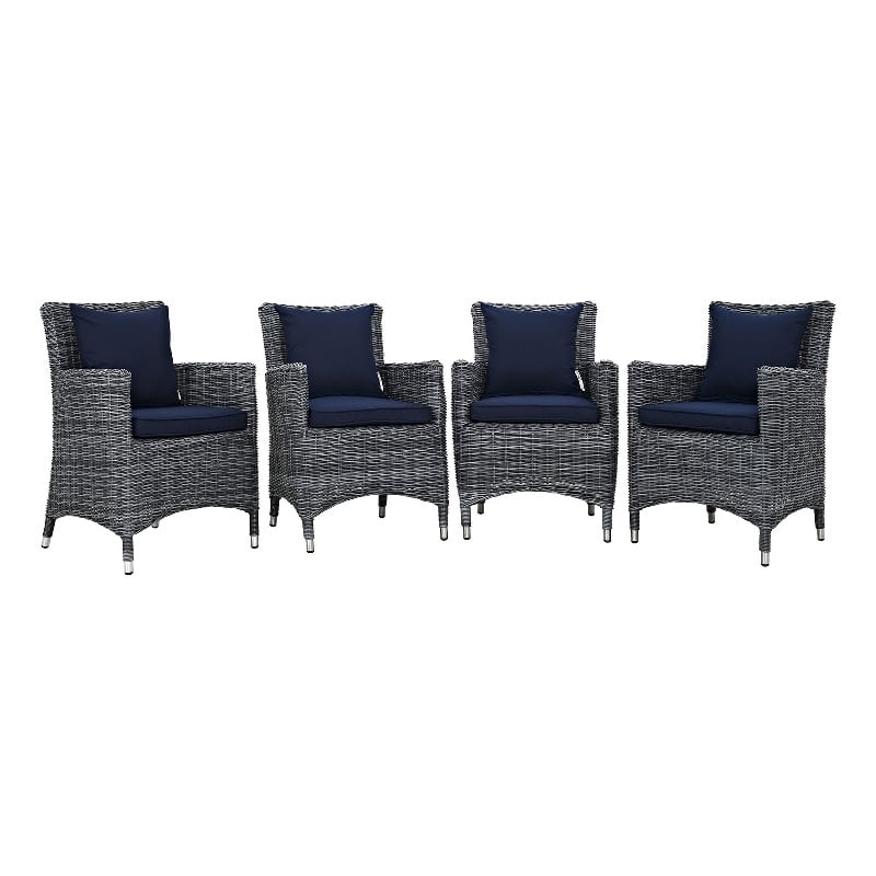 Modway Summon 4-Piece Rattan Fabric Patio Dining Chairs in Canvas Gray/Navy