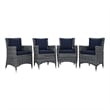 Modway Summon 4-Piece Rattan Fabric Patio Dining Chairs in Canvas Gray/Navy