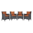 Modway Summon 4-Piece Rattan Fabric Patio Dining Chairs in Canvas Gray/Tuscan