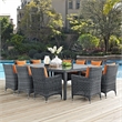Modway Summon 11-Piece Rattan Fabric Patio Dining Set in Canvas/Tuscan