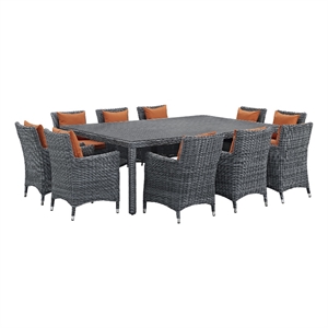 Modway Summon 11-Piece Rattan Fabric Patio Dining Set in Canvas/Tuscan