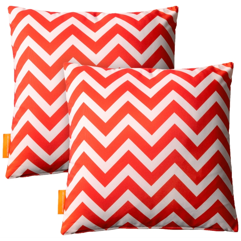 Modway 2-Piece Polyester Fabric Outdoor Patio Pillow Set in Chevron Orange