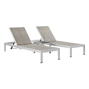 modway shore 3-piece rattan and aluminum outdoor patio set in silver/gray