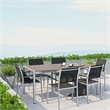 Modway Shore 7-Piece Outdoor Patio Wood and Aluminum Dining Set in Silver/Black