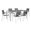 Modway Shore 7-Piece Outdoor Patio Wood and Aluminum Dining Set in Silver/Black