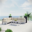 Modway Shore 5-Piece Outdoor Patio Aluminum Sectional Sofa Set in Silver/Beige