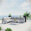 Modway Shore 5-Piece Outdoor Patio Aluminum Sectional Sofa Set in Silver/Gray