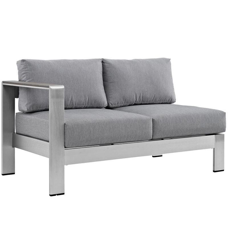 Modway Shore 5-Piece Outdoor Patio Aluminum Sectional Sofa Set in Silver/Gray