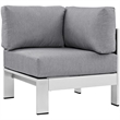 Modway Shore 5-Piece Outdoor Patio Aluminum Sectional Sofa Set in Silver/Gray