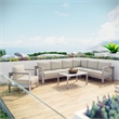 Modway Shore 6-Piece Outdoor Patio Aluminum Sectional Sofa Set in Silver/Beige