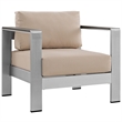 Modway Shore 6-Piece Outdoor Patio Aluminum Sectional Sofa Set in Silver/Beige