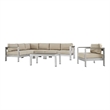 Modway Shore 6-Piece Outdoor Patio Aluminum Sectional Sofa Set in Silver/Beige