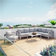 Modway Shore 6-Piece Outdoor Patio Aluminum Sectional Sofa Set in Silver/Gray