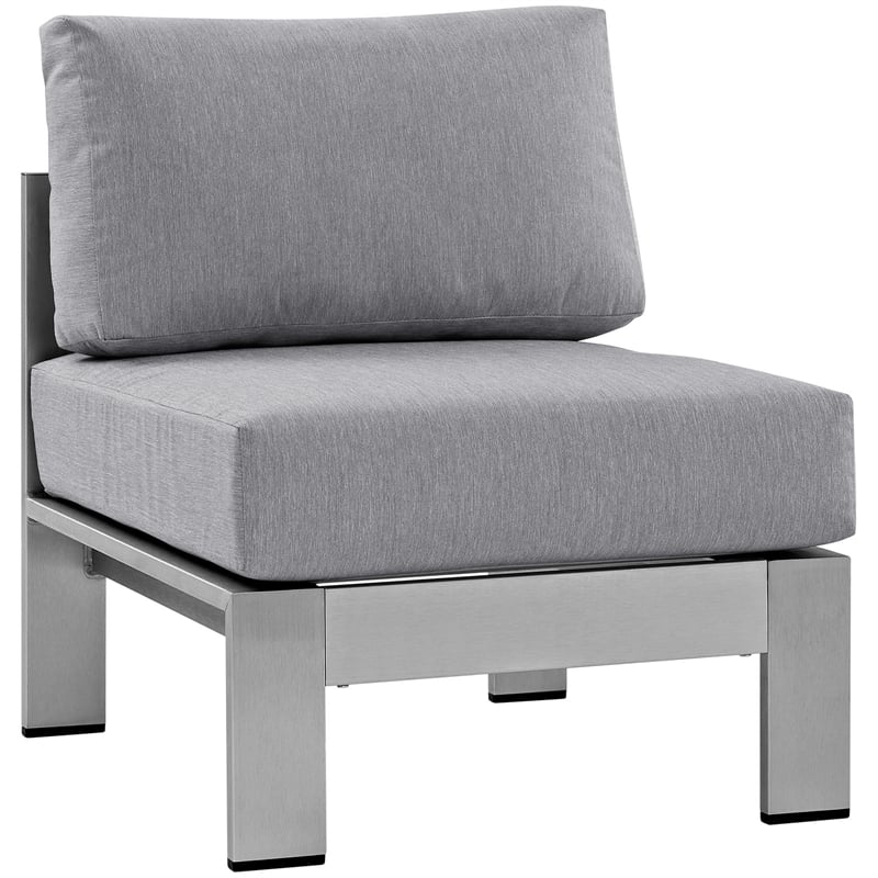 Modway Shore 6-Piece Outdoor Patio Aluminum Sectional Sofa Set in Silver/Gray