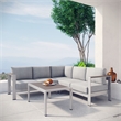 Modway Shore 4-Piece Outdoor Patio Aluminum Sectional Sofa Set in Silver/Gray