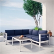 Modway Shore 4-Piece Outdoor Patio Aluminum Sectional Sofa Set in Silver/Navy