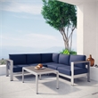 Modway Shore 4-Piece Outdoor Patio Aluminum Sectional Sofa Set in Silver/Navy
