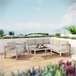 Modway Shore 5-Piece Outdoor Patio Aluminum Sectional Sofa Set in Silver/Beige