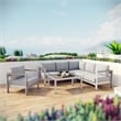 Modway Shore 5-Piece Outdoor Patio Aluminum Sectional Sofa Set in Silver/Gray