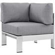 Modway Shore 5-Piece Outdoor Patio Aluminum Sectional Sofa Set in Silver/Gray