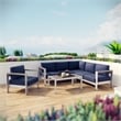 Modway Shore 5-Piece Outdoor Patio Aluminum Sectional Sofa Set in Silver/Navy