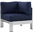 Modway Shore 5-Piece Outdoor Patio Aluminum Sectional Sofa Set in Silver/Navy