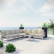 Modway Shore 6-Piece Outdoor Patio Aluminum Sectional Sofa Set in Silver/Beige