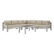 Modway Shore 6-Piece Outdoor Patio Aluminum Sectional Sofa Set in Silver/Beige