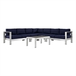 Modway Shore 6-Piece Outdoor Patio Aluminum Sectional Sofa Set in Silver/Navy