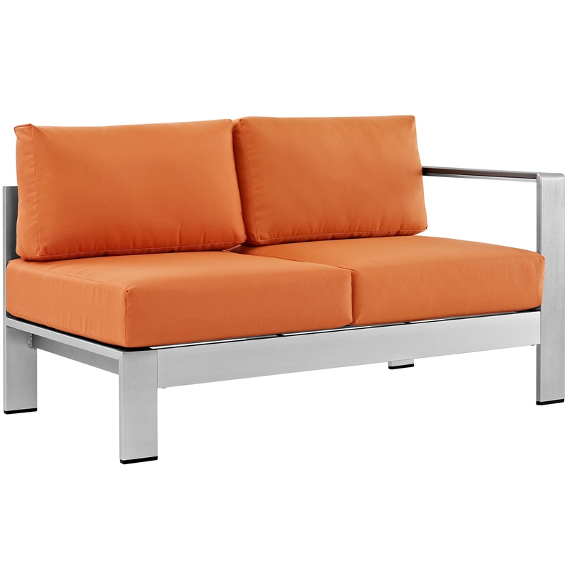 Modway Shore 6-Piece Outdoor Patio Aluminum Sectional Sofa Set in Silver/Orange