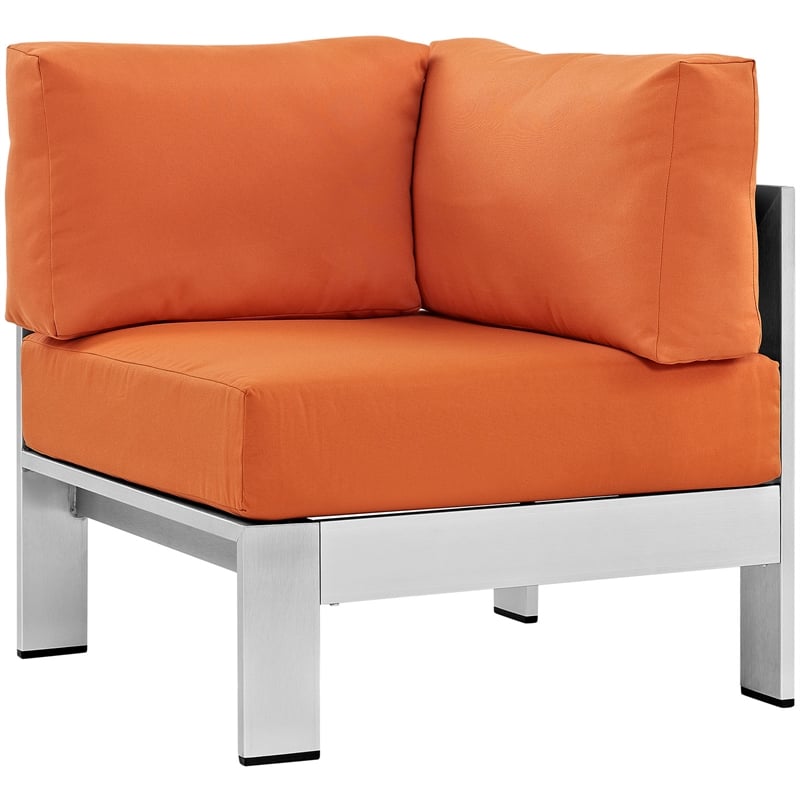 Modway Shore 6-Piece Outdoor Patio Aluminum Sectional Sofa Set in Silver/Orange
