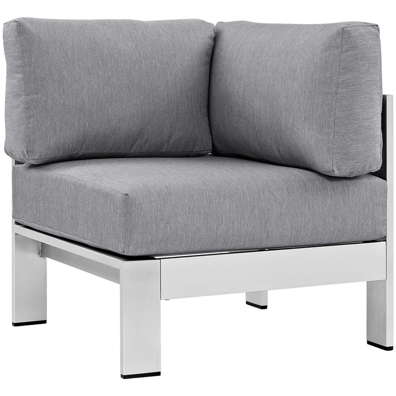 Modway Shore 7-Piece Outdoor Patio Aluminum Sectional Sofa Set in Silver/Gray