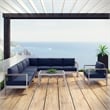Modway Shore 7-Piece Outdoor Patio Aluminum Sectional Sofa Set in Silver/Navy