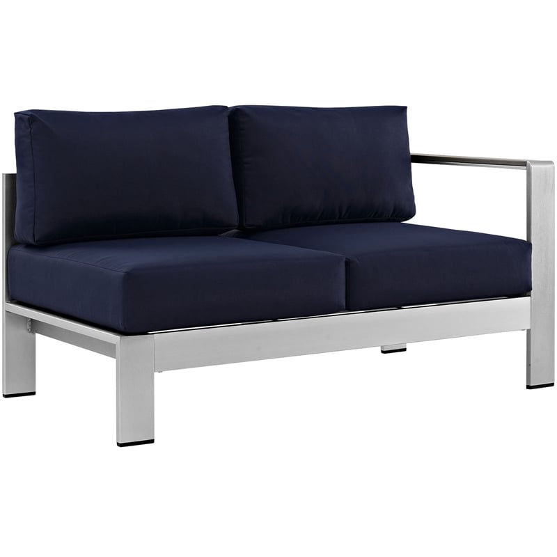 Modway Shore 7-Piece Outdoor Patio Aluminum Sectional Sofa Set in Silver/Navy