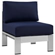Modway Shore 7-Piece Outdoor Patio Aluminum Sectional Sofa Set in Silver/Navy