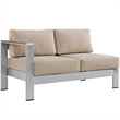 Modway Shore 4-Piece Outdoor Patio Aluminum Sectional Sofa Set in Silver/Beige
