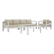 Modway Shore 4-Piece Outdoor Patio Aluminum Sectional Sofa Set in Silver/Beige