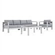 Modway Shore 4-Piece Outdoor Patio Aluminum Sectional Sofa Set in Silver/Gray