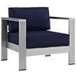 Modway Shore 4-Piece Outdoor Patio Aluminum Sectional Sofa Set in Silver/Navy