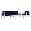 Modway Shore 4-Piece Outdoor Patio Aluminum Sectional Sofa Set in Silver/Navy