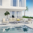 Modway Shore 5-Piece Outdoor Patio Aluminum Sectional Sofa Set in Silver/Beige