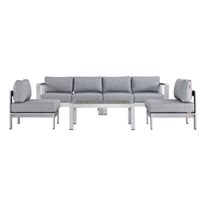 Modway Shore 5-Piece Outdoor Patio Aluminum Sectional Sofa Set in Silver/Gray