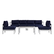 Modway Shore 5-Piece Outdoor Patio Aluminum Sectional Sofa Set in Silver/Navy